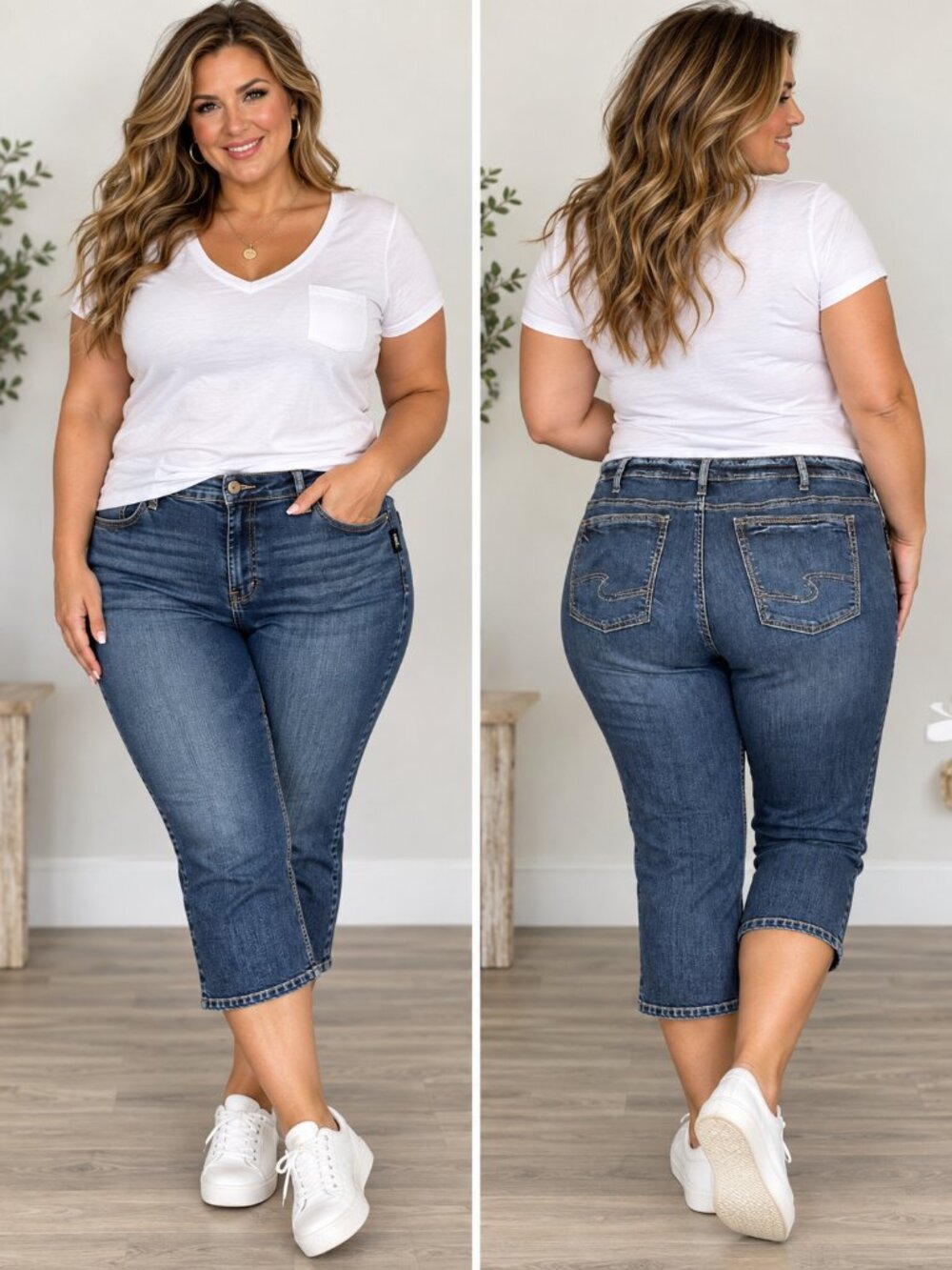 Silver Jeans Co Suki Capri Jeans Size 24 Plus Dark Wash Stretch Denim